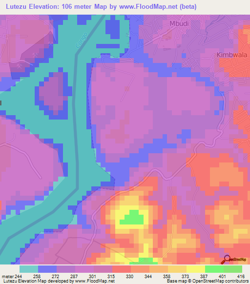 Lutezu,Congo (Kinshasa) Elevation Map