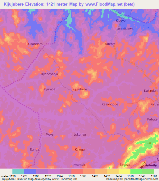 Kijujubere,Uganda Elevation Map