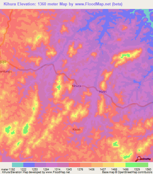 Kihura,Uganda Elevation Map