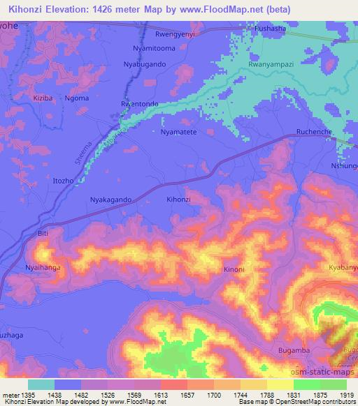Kihonzi,Uganda Elevation Map