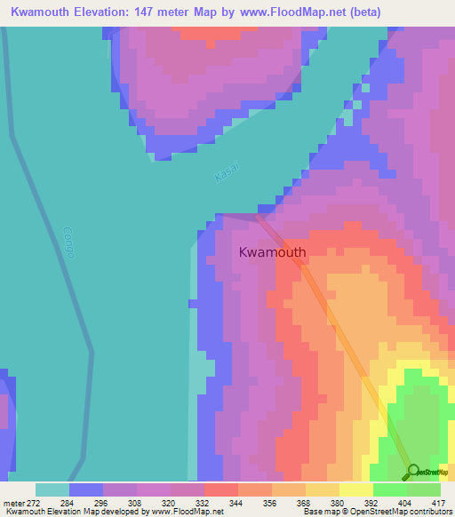 Kwamouth,Congo (Kinshasa) Elevation Map