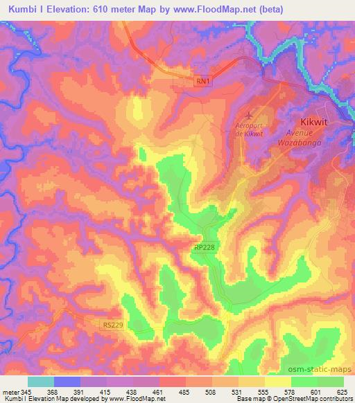 Kumbi I,Congo (Kinshasa) Elevation Map