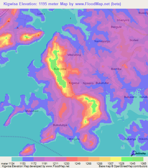 Kigwisa,Uganda Elevation Map