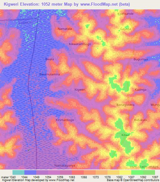 Kigweri,Uganda Elevation Map