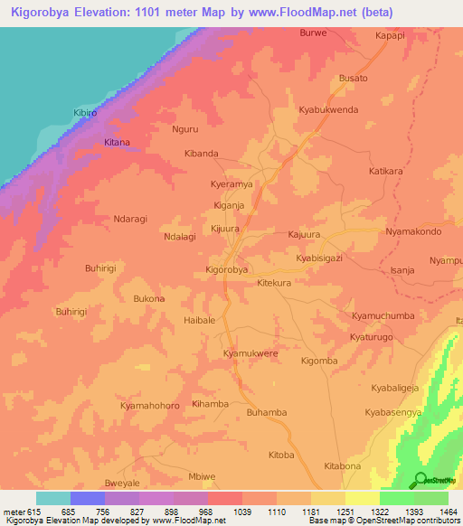 Kigorobya,Uganda Elevation Map