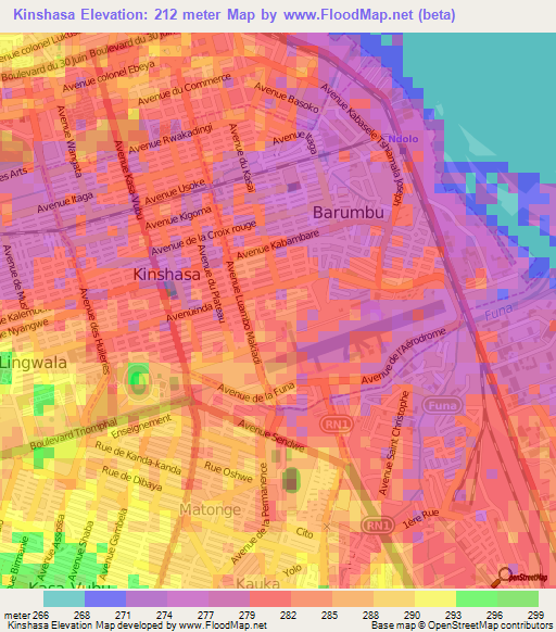 Kinshasa,Congo (Kinshasa) Elevation Map