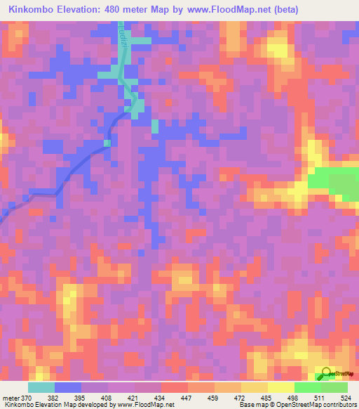 Kinkombo,Congo (Kinshasa) Elevation Map