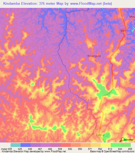 Kindamba,Congo (Kinshasa) Elevation Map