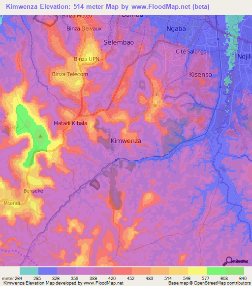 Kimwenza,Congo (Kinshasa) Elevation Map