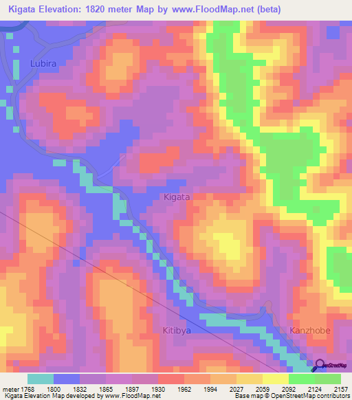 Kigata,Uganda Elevation Map