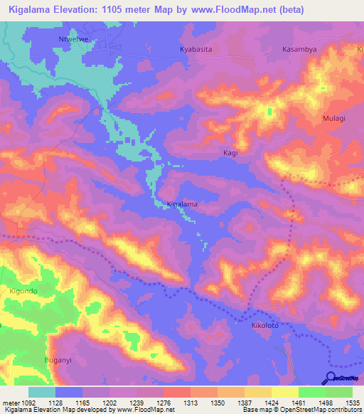 Kigalama,Uganda Elevation Map