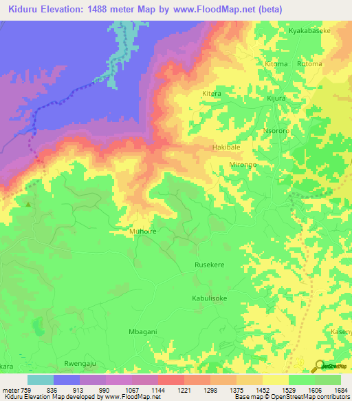 Kiduru,Uganda Elevation Map