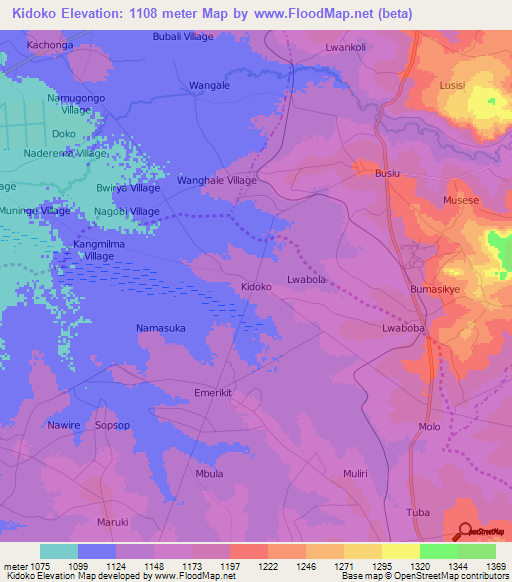 Kidoko,Uganda Elevation Map