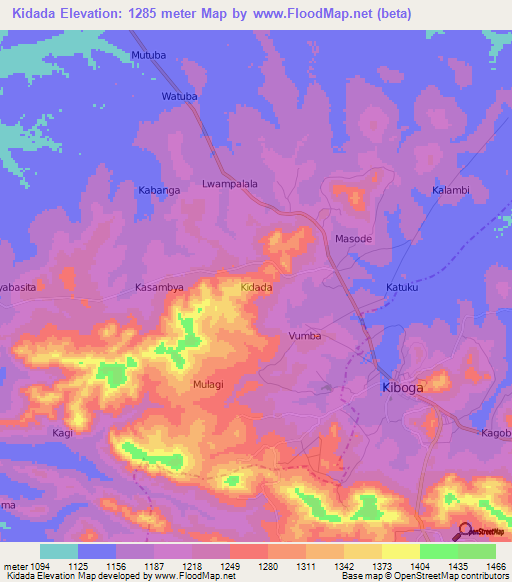 Kidada,Uganda Elevation Map