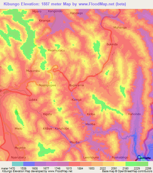 Kibungo,Uganda Elevation Map