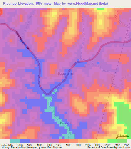 Kibungo,Uganda Elevation Map