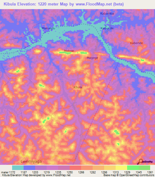 Kibula,Uganda Elevation Map