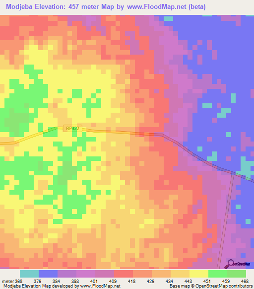 Modjeba,Congo (Kinshasa) Elevation Map