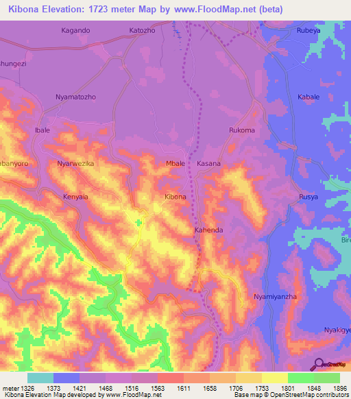 Kibona,Uganda Elevation Map