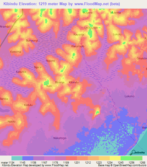 Kibindu,Uganda Elevation Map