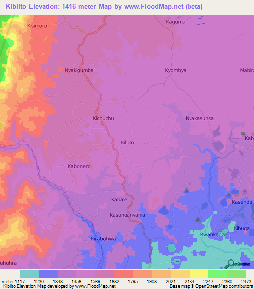 Kibiito,Uganda Elevation Map