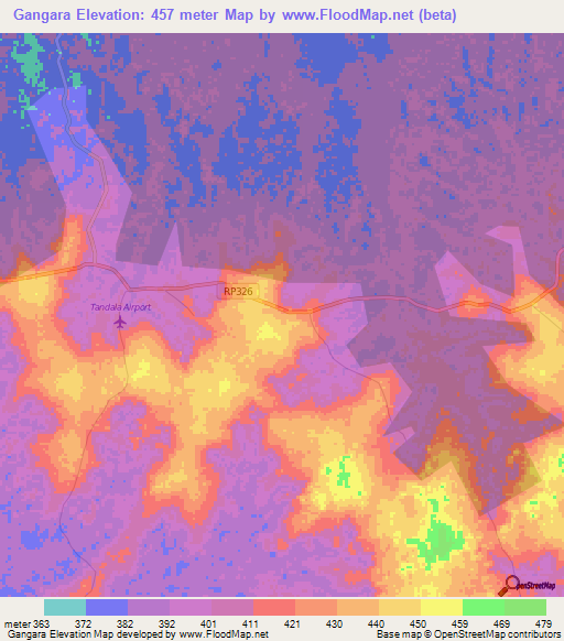 Gangara,Congo (Kinshasa) Elevation Map