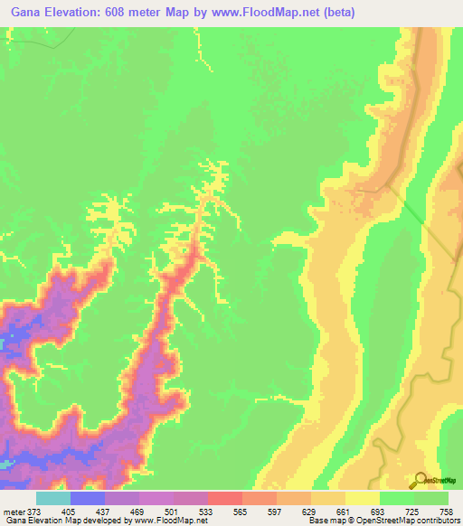 Gana,Congo (Kinshasa) Elevation Map