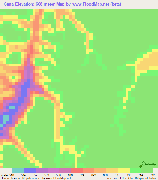Gana,Congo (Kinshasa) Elevation Map
