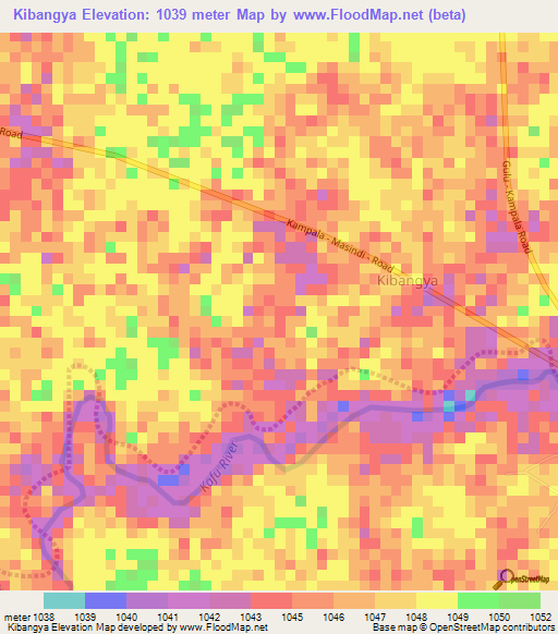 Kibangya,Uganda Elevation Map