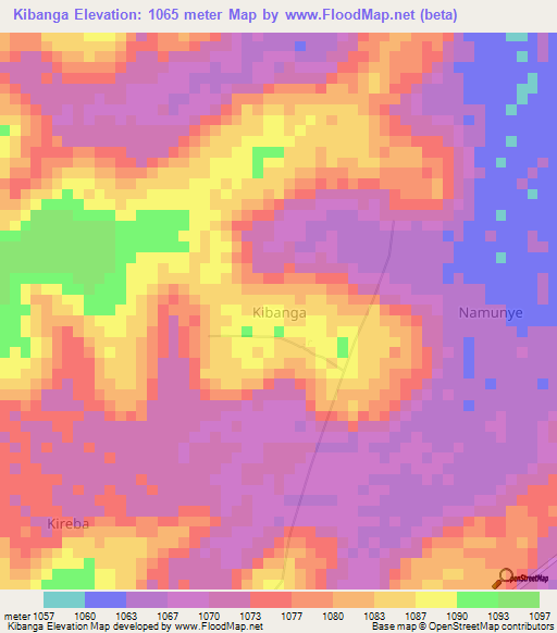 Kibanga,Uganda Elevation Map