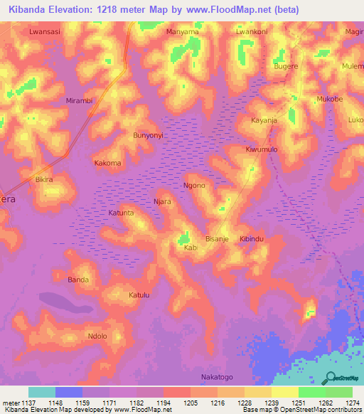 Kibanda,Uganda Elevation Map