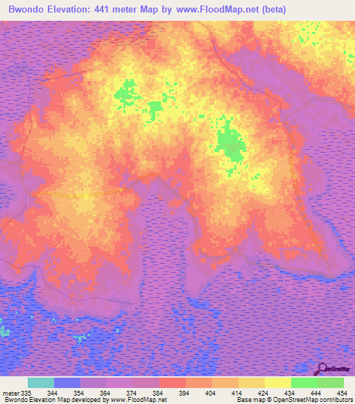Bwondo,Congo (Kinshasa) Elevation Map