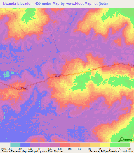 Bwanda,Congo (Kinshasa) Elevation Map