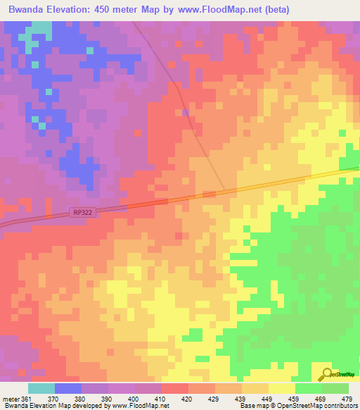 Bwanda,Congo (Kinshasa) Elevation Map