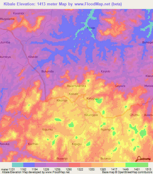 Kibale,Uganda Elevation Map