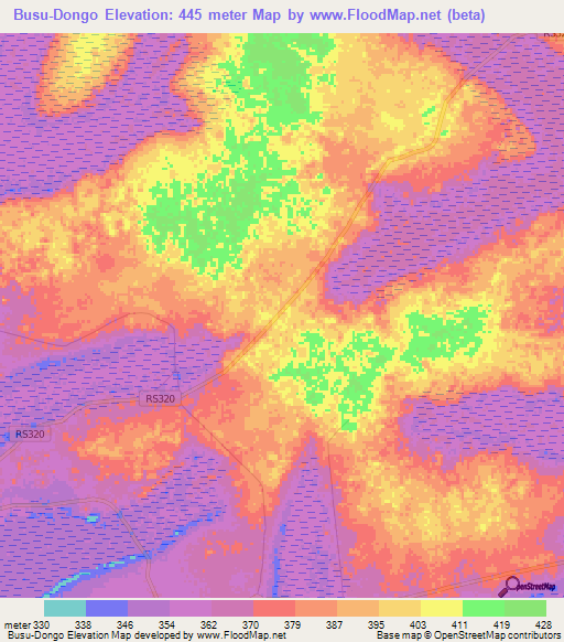 Busu-Dongo,Congo (Kinshasa) Elevation Map