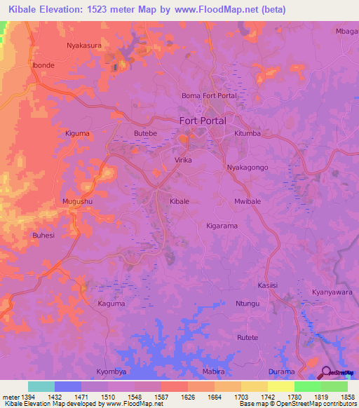 Kibale,Uganda Elevation Map