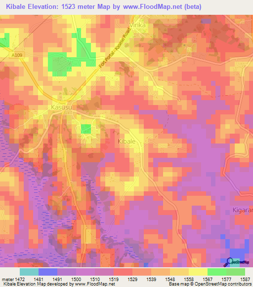 Kibale,Uganda Elevation Map