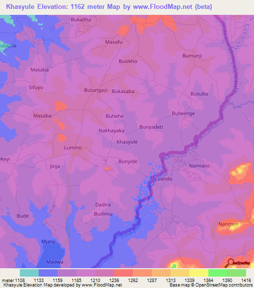 Khasyule,Uganda Elevation Map