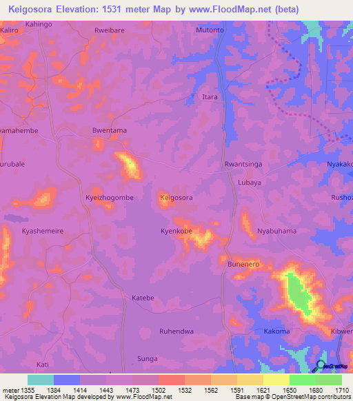Keigosora,Uganda Elevation Map