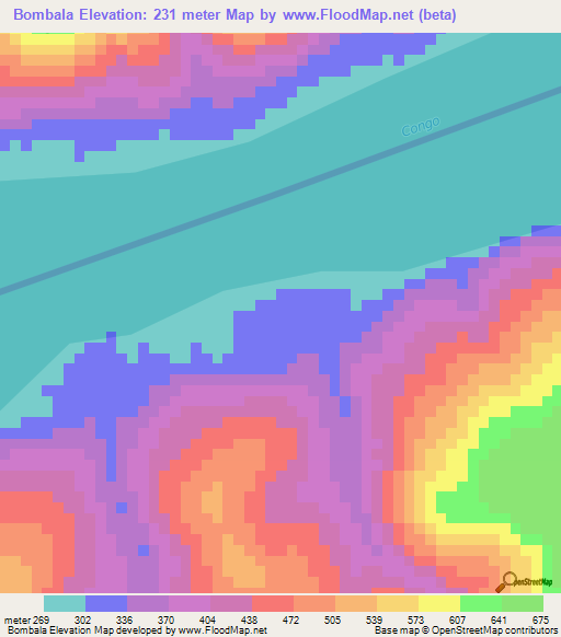 Bombala,Congo (Kinshasa) Elevation Map