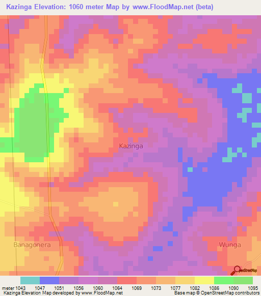 Kazinga,Uganda Elevation Map