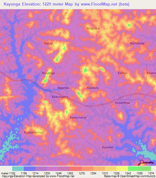 Kayunga,Uganda Elevation Map