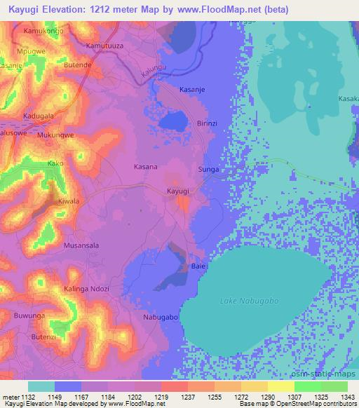 Kayugi,Uganda Elevation Map