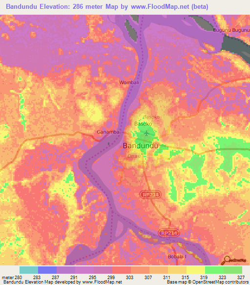 Bandundu,Congo (Kinshasa) Elevation Map