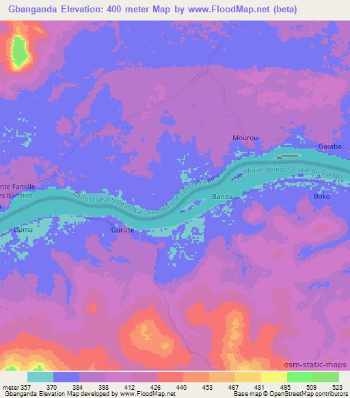 Gbanganda,Central African Republic Elevation Map