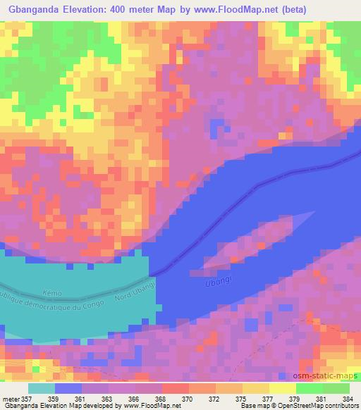 Gbanganda,Central African Republic Elevation Map