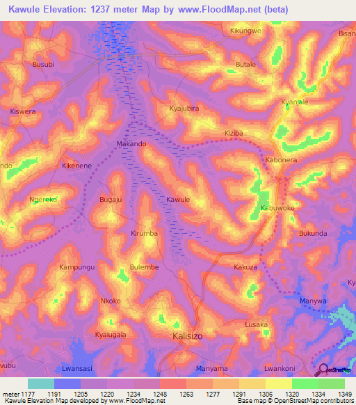 Kawule,Uganda Elevation Map