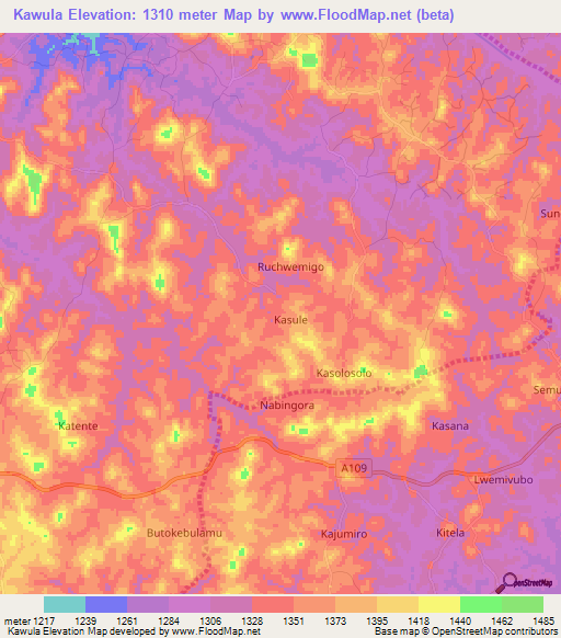 Kawula,Uganda Elevation Map