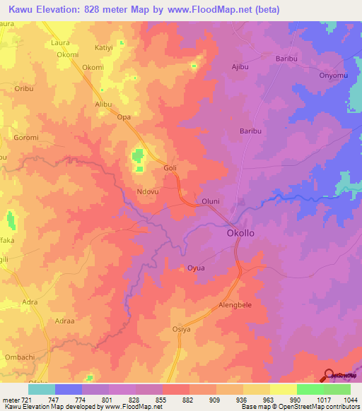 Kawu,Uganda Elevation Map